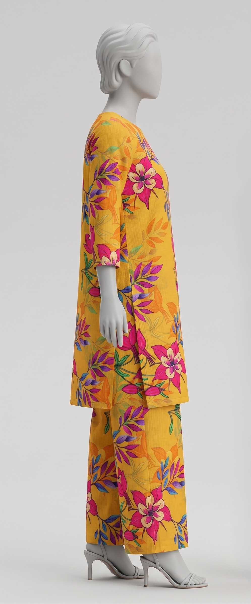 Bebold Digital Printed Bana Doria Lawn 2-PC Unstitched | Floral Yellow & Pink
