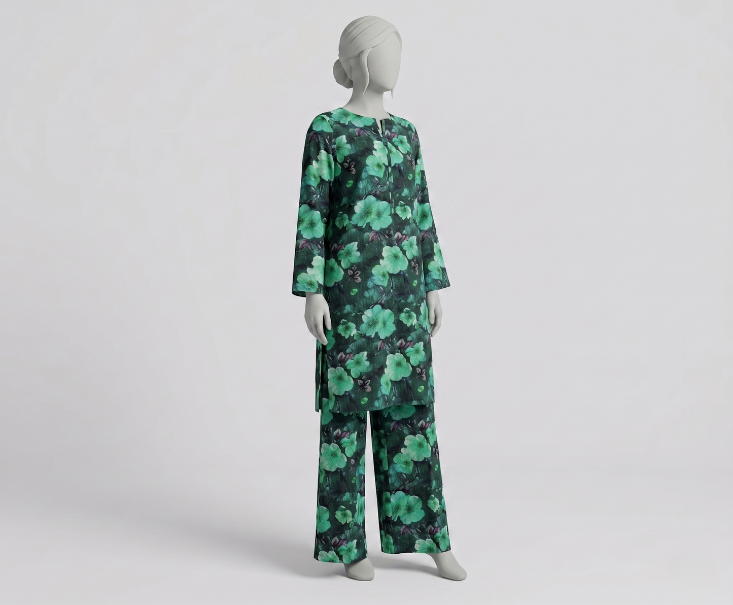 Bebold Digital Printed Bana Doria Lawn 2-PC Unstitched | Floral Green&Black