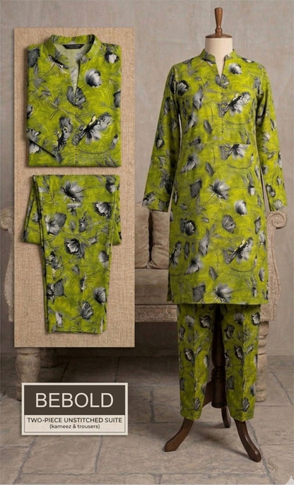Bebold Digital Printed Bana Doria Lawn 2-PC Unstitched | Green Floral