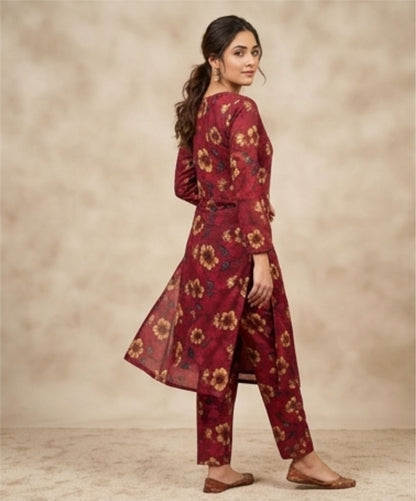 Bebold Digital Printed Bana Doria Lawn 2-PC Unstitched | Red Floral