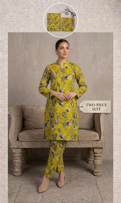 Bebold Digital Printed Bana Doria Lawn 2-PC Unstitched | Mustard Floral