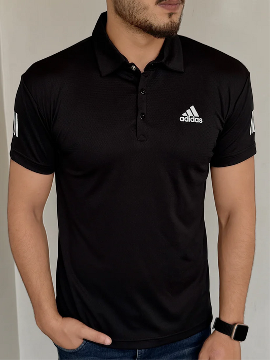 Black Mesh Lycra Polo Shirt - Bebold