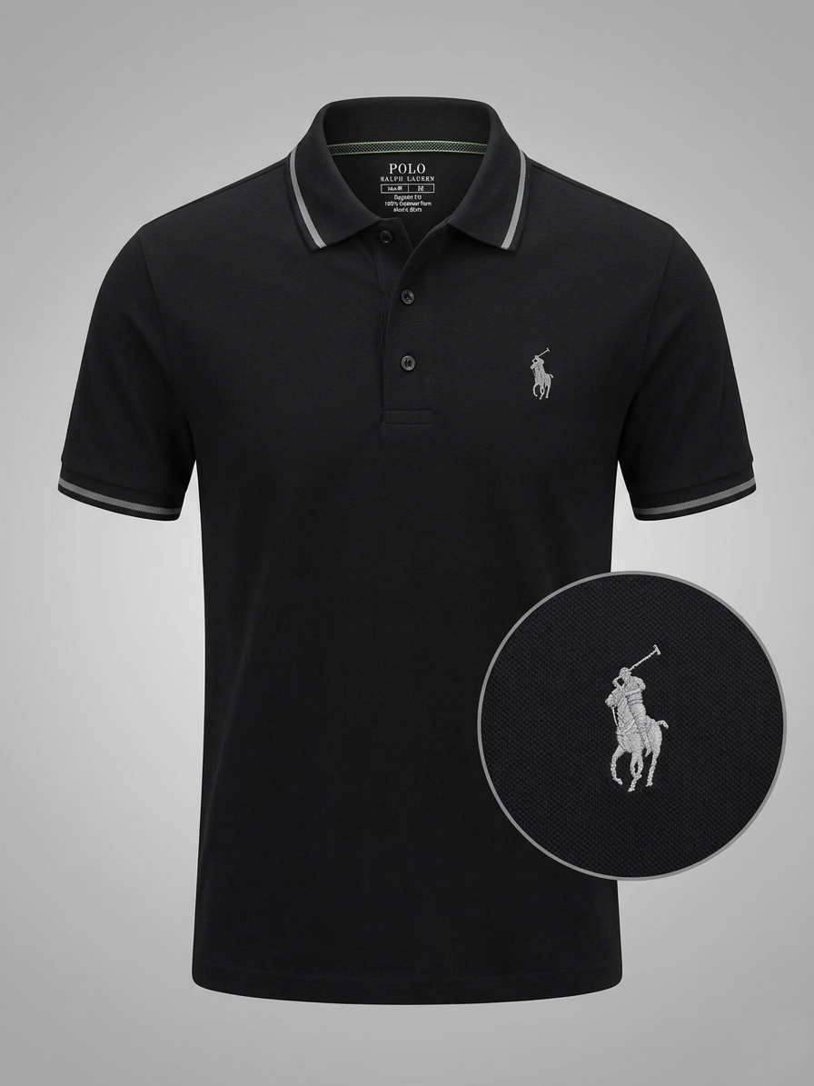 Performance Polo Tee - Cotton | Black | Quick-Dry and UV Protection