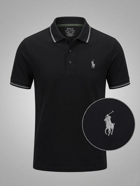 Performance Polo Tee - Cotton | Black | Quick-Dry and UV Protection