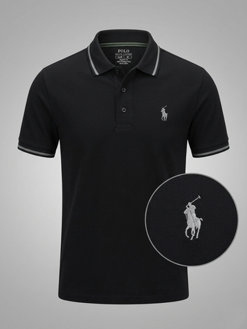Performance Polo Tee - Cotton | Black | Quick-Dry and UV Protection
