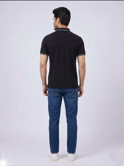 Performance Polo Tee - Cotton | Black | Quick-Dry and UV Protection