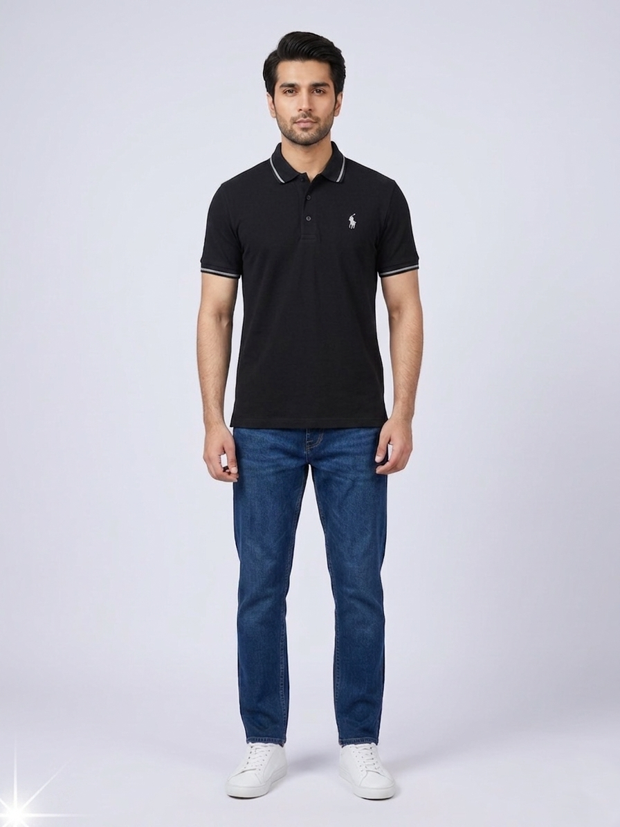 Performance Polo Tee - Cotton | Black | Quick-Dry and UV Protection