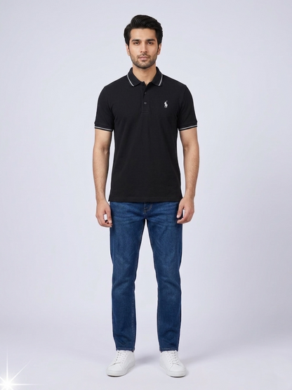 Performance Polo Tee - Cotton | Black | Quick-Dry and UV Protection