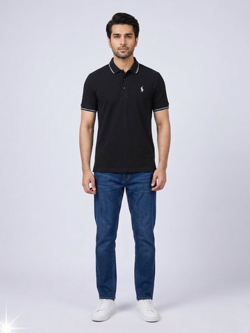 Performance Polo Tee - Cotton | Black | Quick-Dry and UV Protection