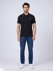Performance Polo Tee - Cotton | Black | Quick-Dry and UV Protection