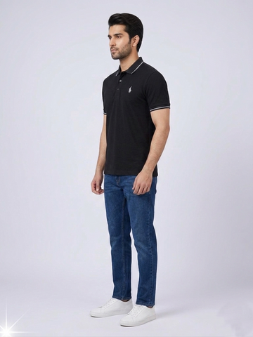 Performance Polo Tee - Cotton | Black | Quick-Dry and UV Protection