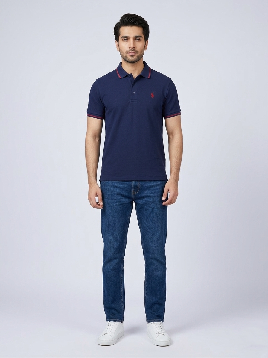 Performance Polo Tee - Cotton | Navy Blue | Quick-Dry and UV Protection