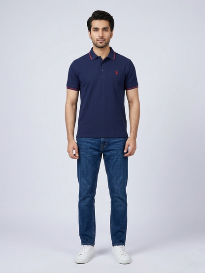 Performance Polo Tee - Cotton | Navy Blue | Quick-Dry and UV Protection