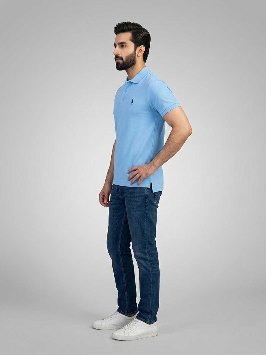 Performance Polo Tee - Cotton | Marble Blue | Quick-Dry and UV Protection