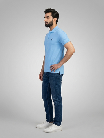 Performance Polo Tee - Cotton | Marble Blue | Quick-Dry and UV Protection