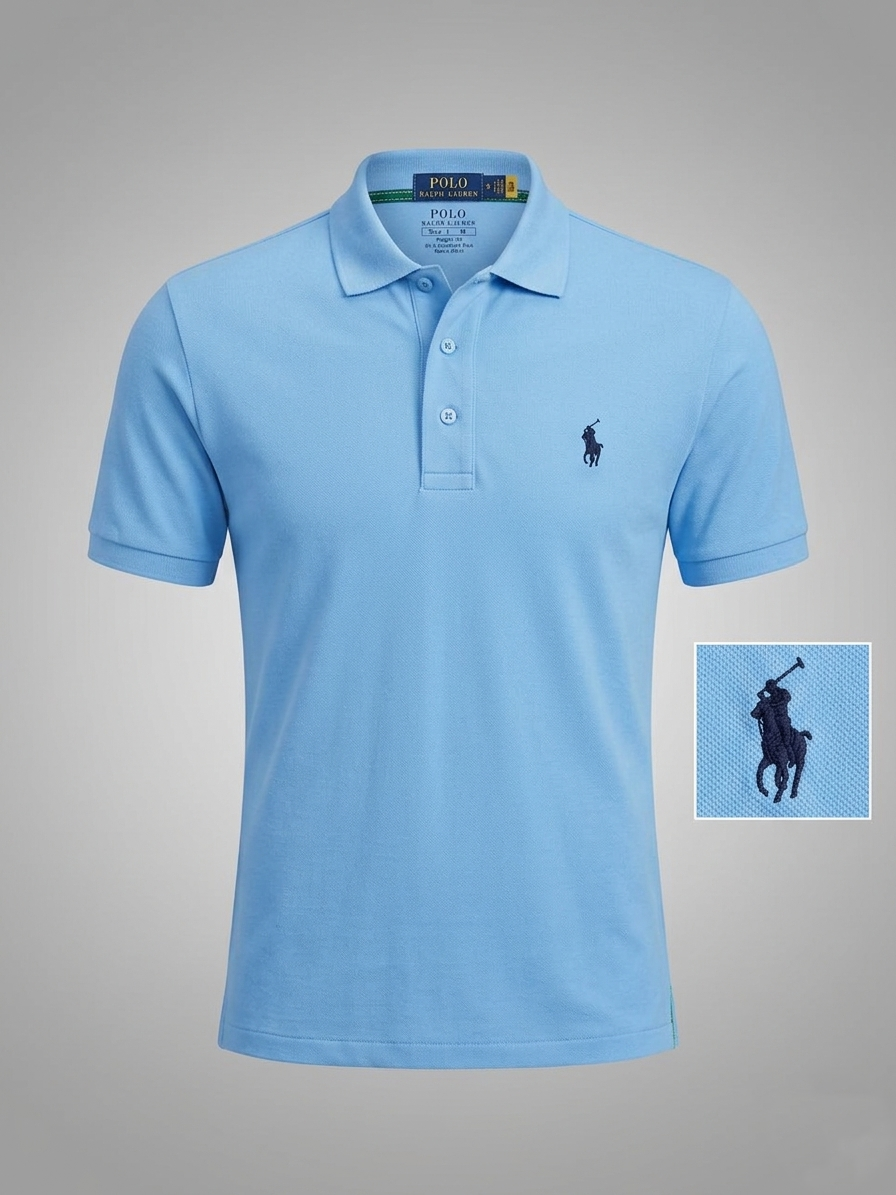 Performance Polo Tee - Cotton | Marble Blue | Quick-Dry and UV Protection
