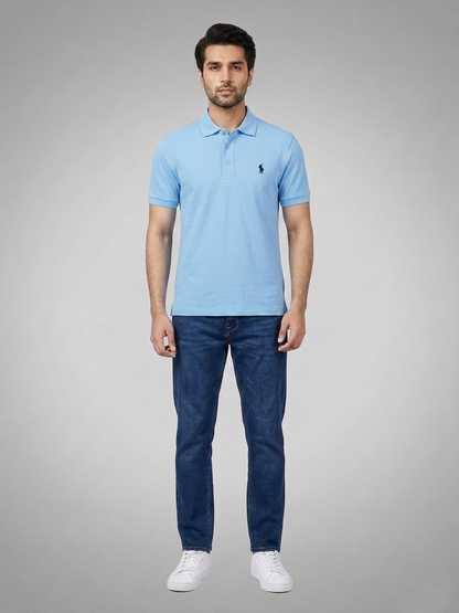 Performance Polo Tee - Cotton | Marble Blue | Quick-Dry and UV Protection