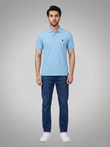 Performance Polo Tee - Cotton | Marble Blue | Quick-Dry and UV Protection