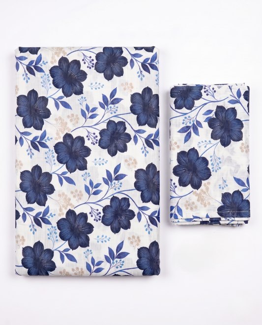 Bebold Digital Printed Bana Doria Lawn 2-PC Unstitched | Floral Blue & White