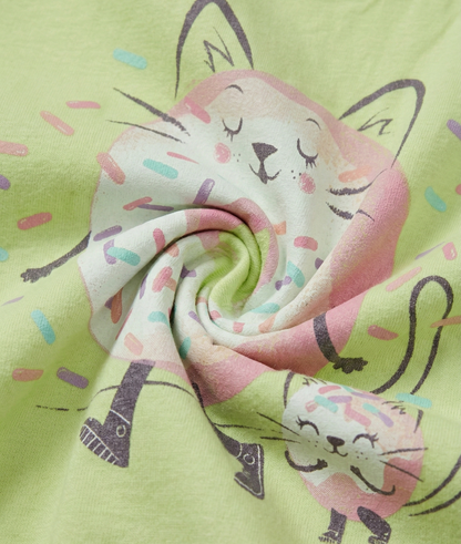 100% Cotton Donut Kitty Printed T-Shirt for Girls | Soft Single Jersey | Sizes 2T to 16