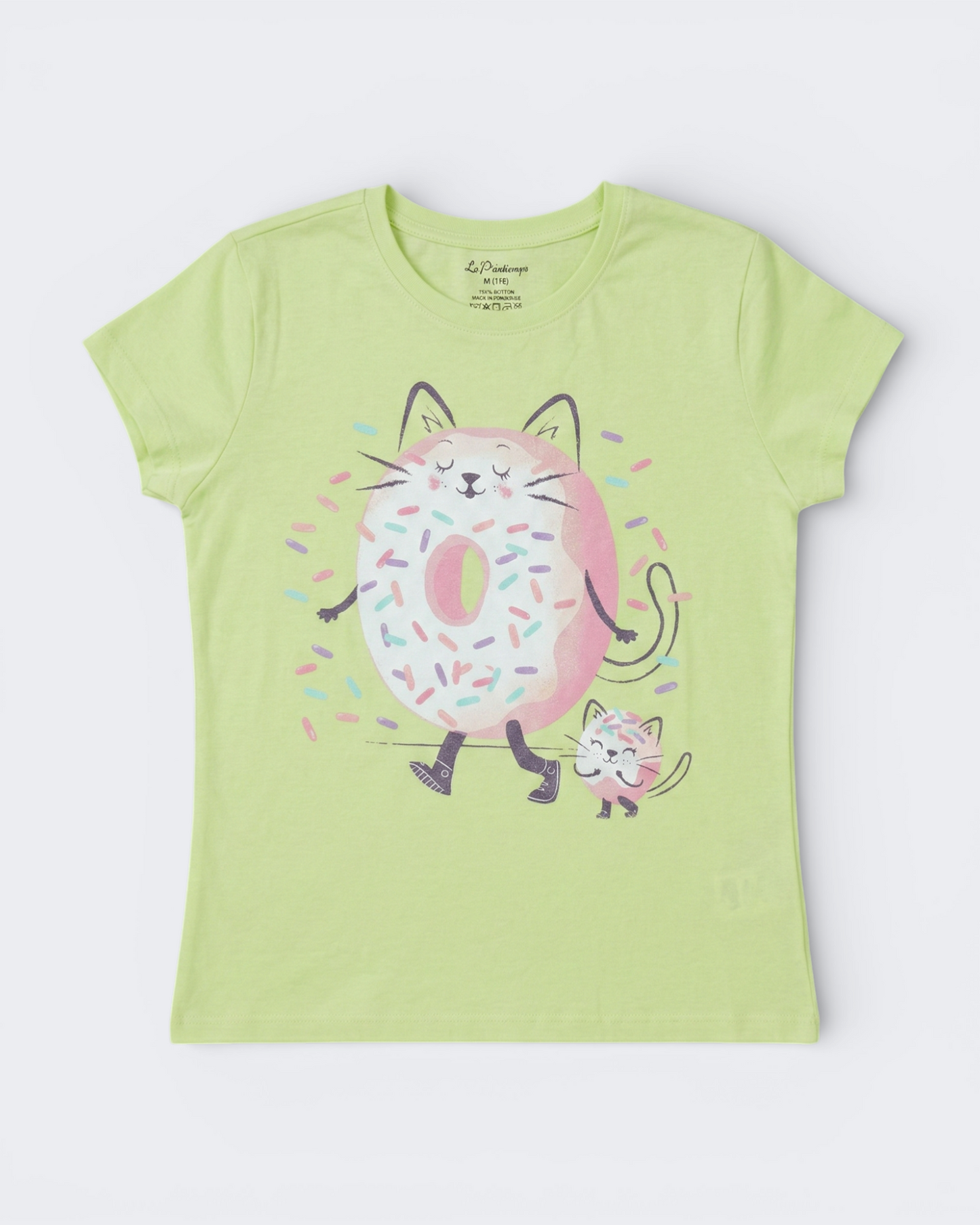 100% Cotton Donut Kitty Printed T-Shirt for Girls | Soft Single Jersey | Sizes 2T to 16