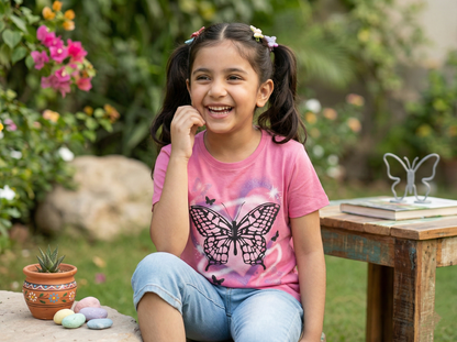 100% Cotton Butterfly Printed T-Shirt for Girls | Soft Single Jersey | Sizes 2T to 16