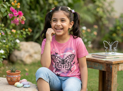 100% Cotton Butterfly Printed T-Shirt for Girls | Soft Single Jersey | Sizes 2T to 16
