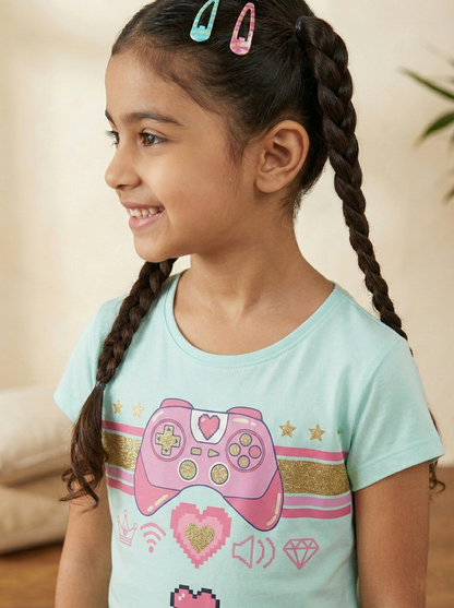 100% Cotton Gamer Printed T-Shirt for Girls | Soft Single Jersey | Sizes 2T to 16