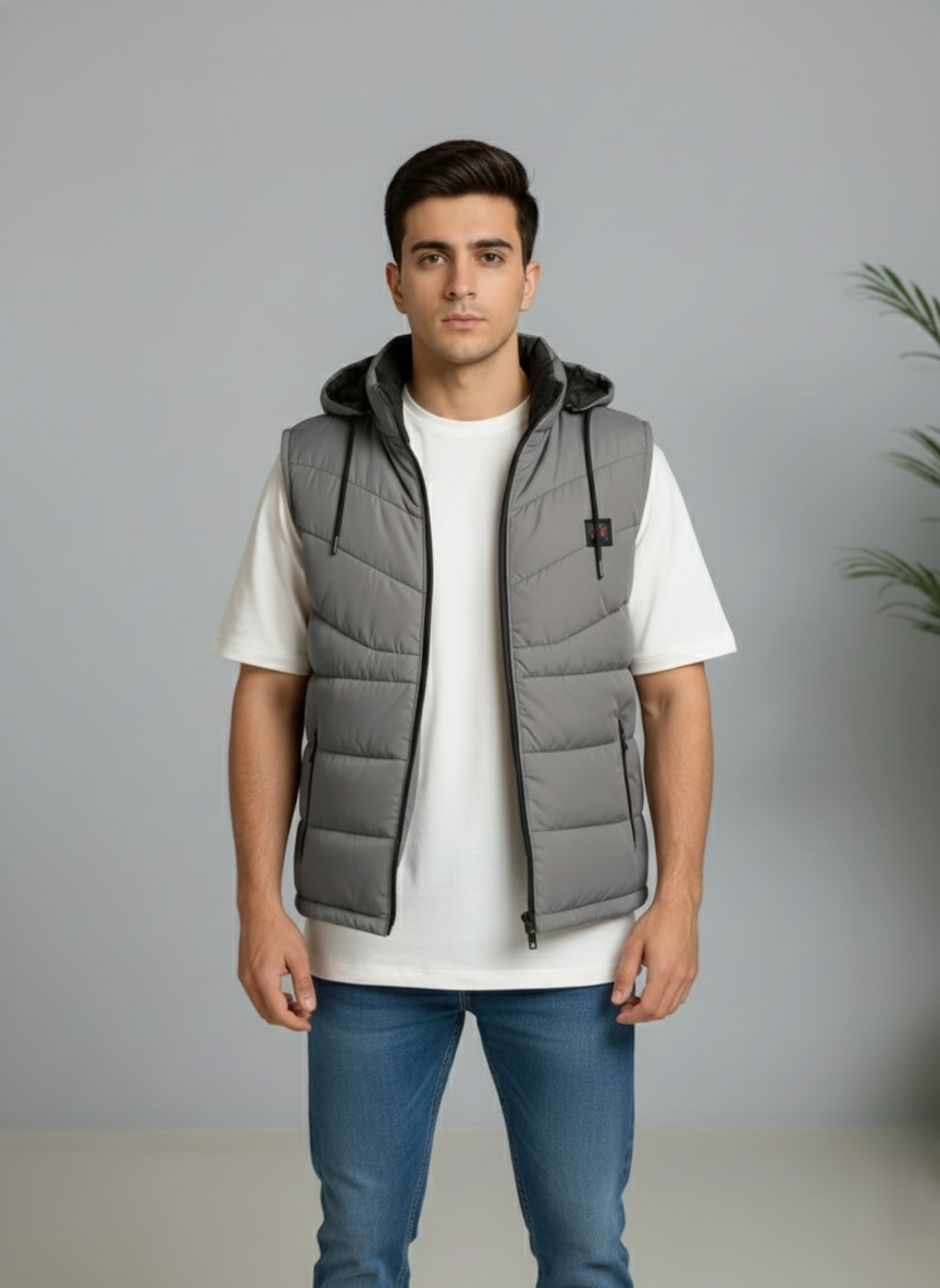 Grey Elegant Sleeveless & Removable Jacket - Bebold