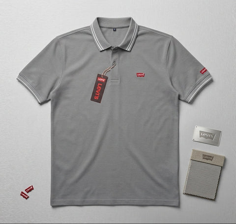 Gray Jacquard Collar Polo Shirts - Cotton| UV Protection