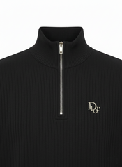 Black Elegant Texture Mock Neck Full Sleeve - Bebold.