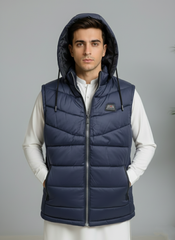 Blue Elegant Sleeveless & Removable Jacket - Bebold