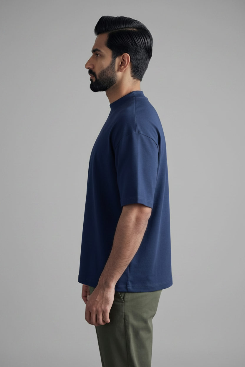 100% Pure Cotton Oversized T-Shirts for Men & Women-Navy Blue