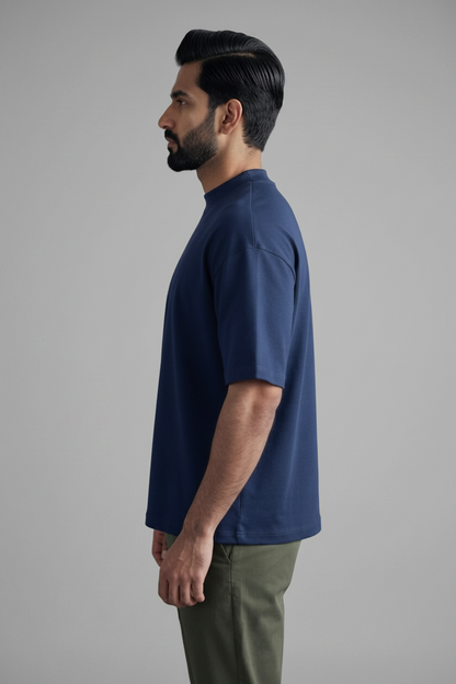 100% Pure Cotton Oversized T-Shirts for Men & Women-Navy Blue