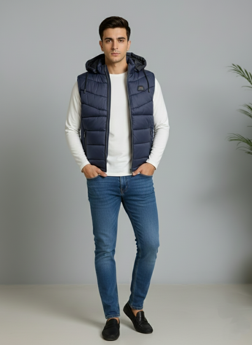 Blue Elegant Sleeveless & Removable Jacket - Bebold