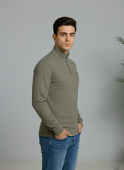 Grey Elegant Texture Mock Neck Full Sleeve - Bebold.