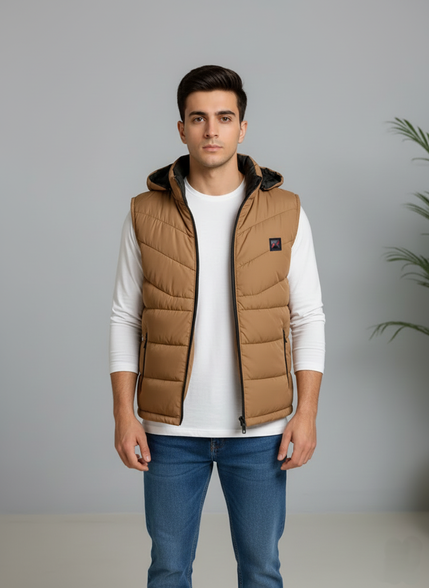 Neon Brown Elegant Sleeveless & Removable Jacket - Bebold