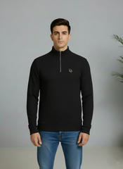 Black Elegant Texture Mock Neck Full Sleeve - Bebold.