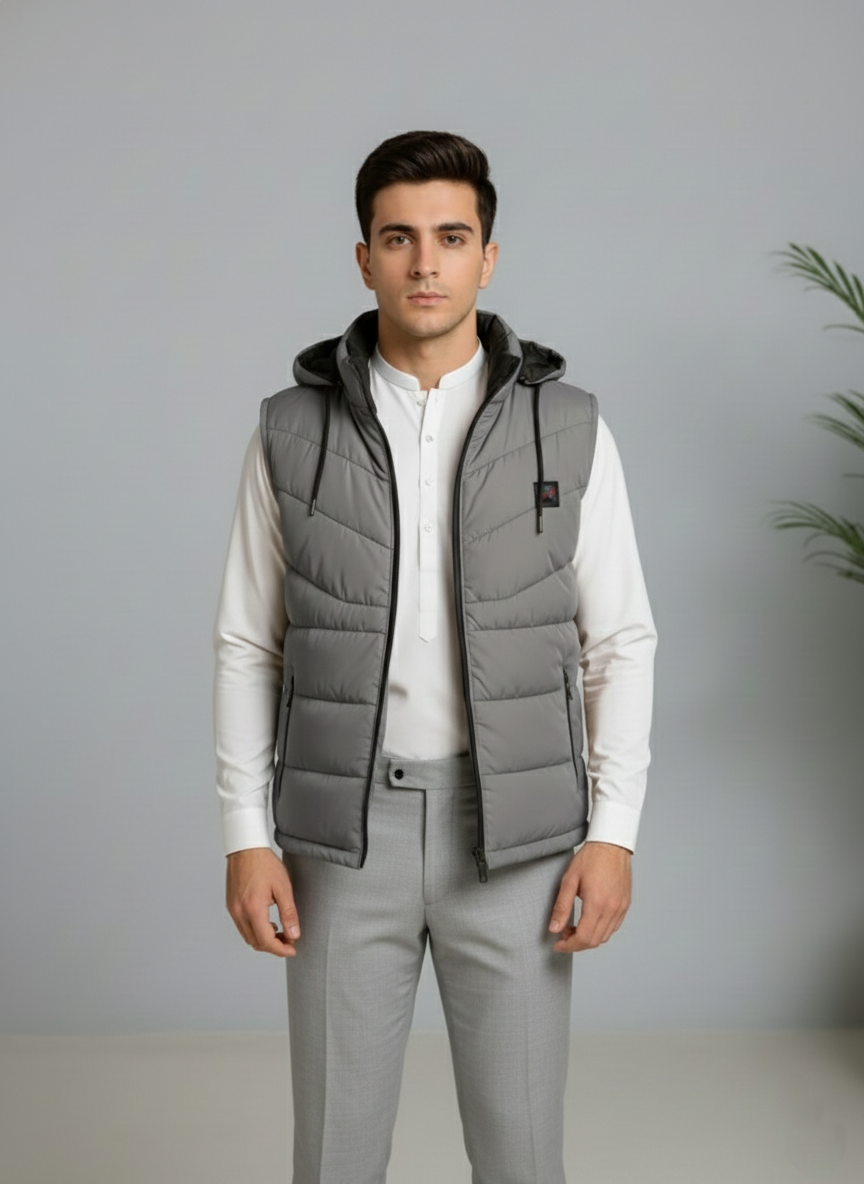 Grey Elegant Sleeveless & Removable Jacket - Bebold
