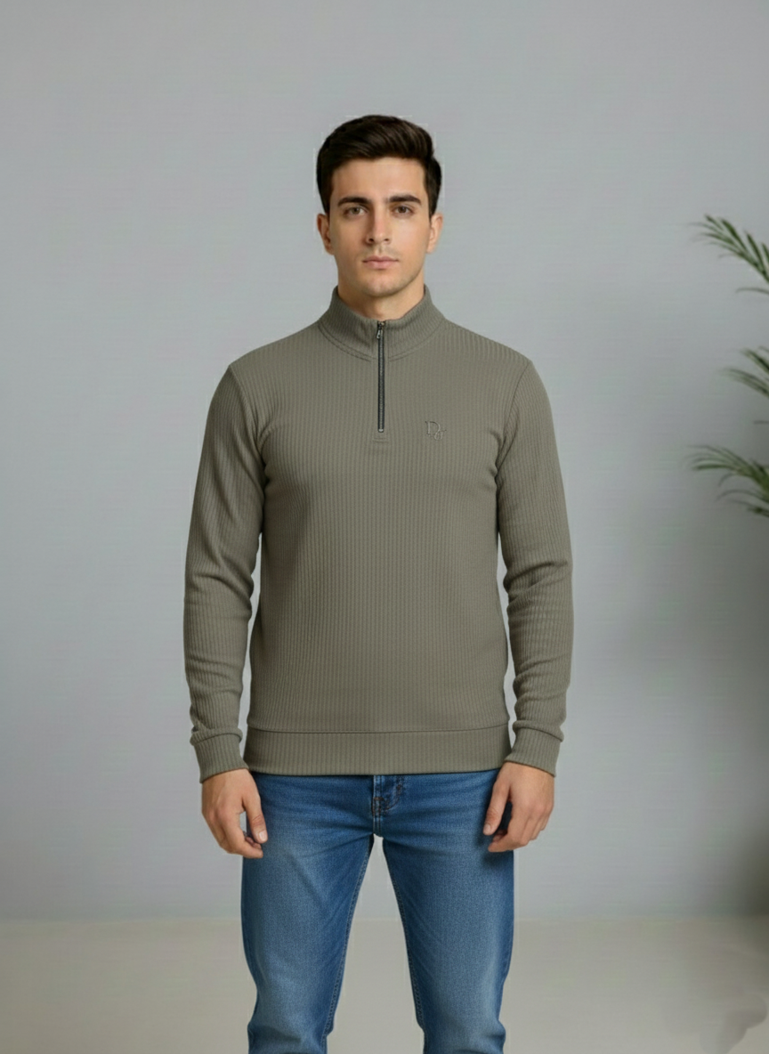 Grey Elegant Texture Mock Neck Full Sleeve - Bebold.