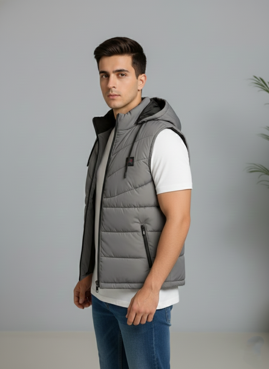 Grey Elegant Sleeveless & Removable Jacket - Bebold