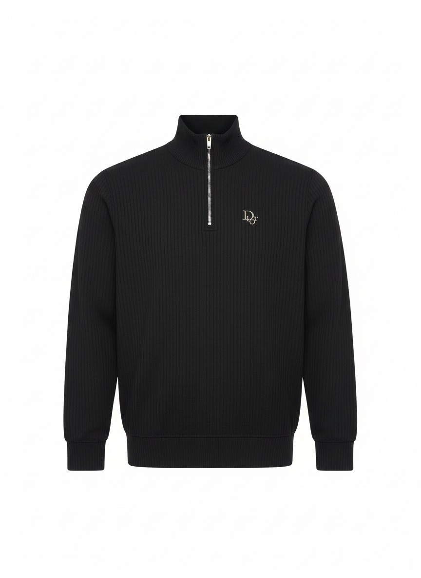 Black Elegant Texture Mock Neck Full Sleeve - Bebold.