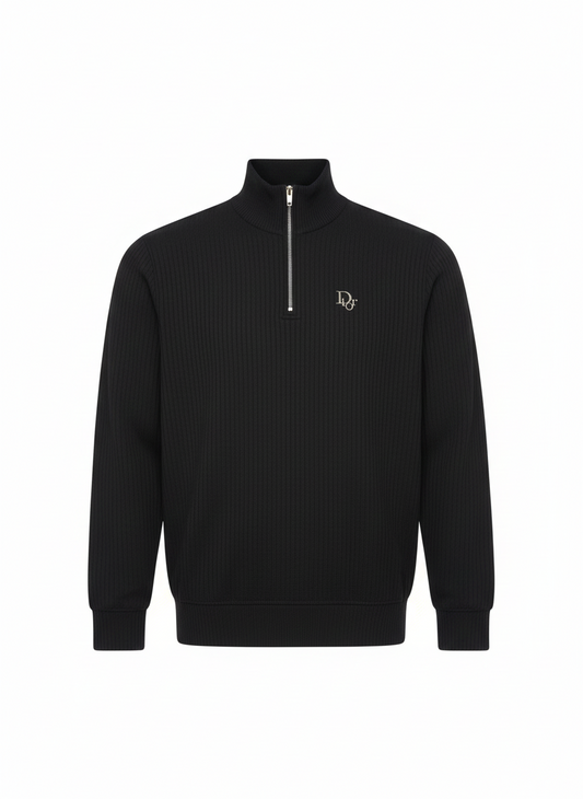 Black Elegant Texture Mock Neck Full Sleeve - Bebold.