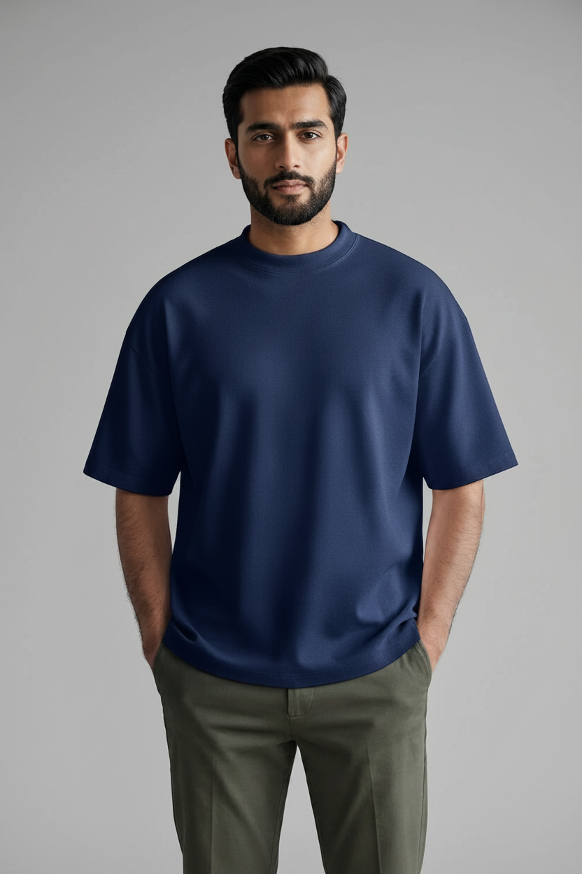 100% Pure Cotton Oversized T-Shirts for Men & Women-Navy Blue