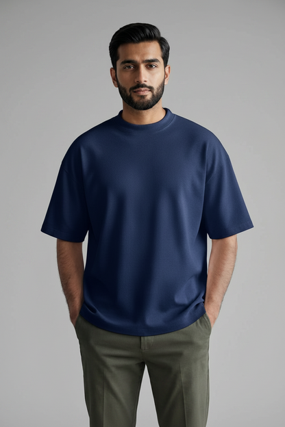 100% Pure Cotton Oversized T-Shirts for Men & Women-Navy Blue
