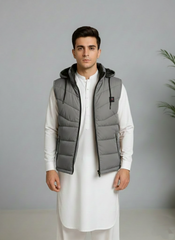 Grey Elegant Sleeveless & Removable Jacket - Bebold