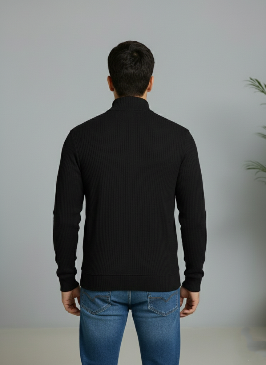 Black Elegant Texture Mock Neck Full Sleeve - Bebold.