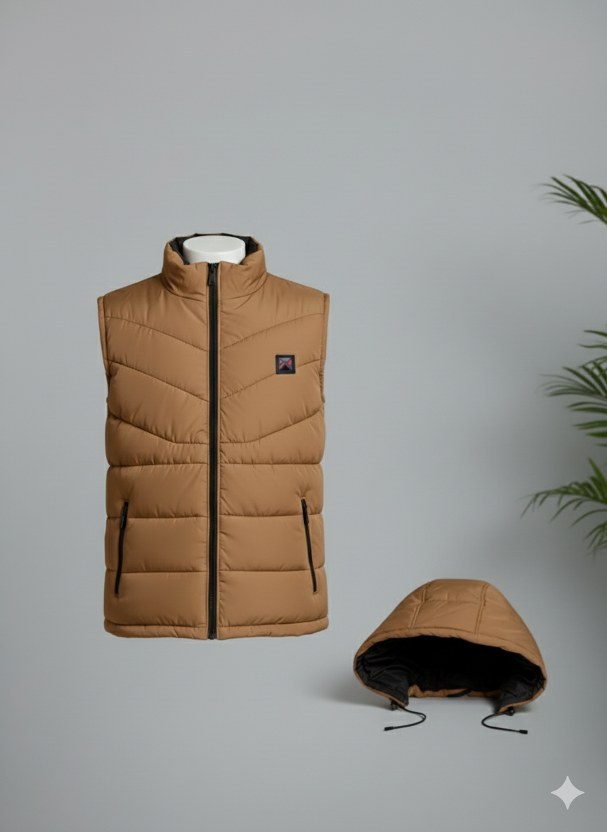 Neon Brown Elegant Sleeveless & Removable Jacket - Bebold