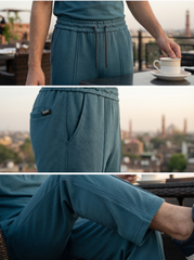 P&B Loose Bottom Front Double Line Casual Trousers | PK Cotton Interlock | Elastic Waist | Zink