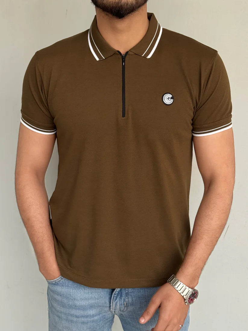 Brown Cotton Half Sleeves Polo Shirt- Bebold